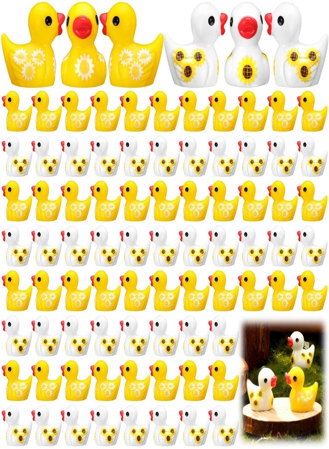 Yuntau 100 Pcs Mini Resin Sunflower Ducks Autumn Duck Figurines Bulk Tiny to Hide and Seek Duck Miniatures Micro Aquarium Garden Landscape Decoration for Fall Sunflower Party Favors - Image 1